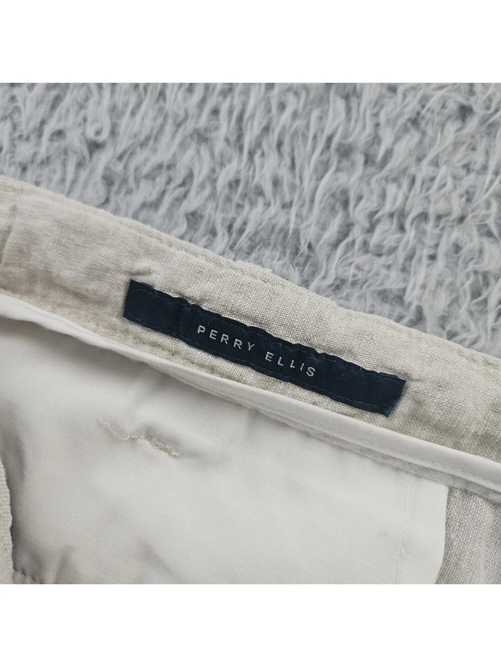 Perry Ellis Linen Pants Men 34 (Fits 36x31) Beige Drawstring 100% Linen